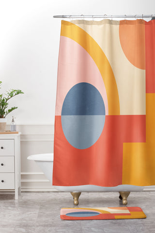Gaite Abstract Geometric Shapes 31 Shower Curtain And Mat