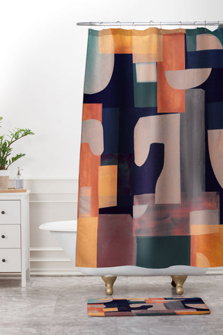Gaite Geometric Collage 4 Shower Curtain And Mat