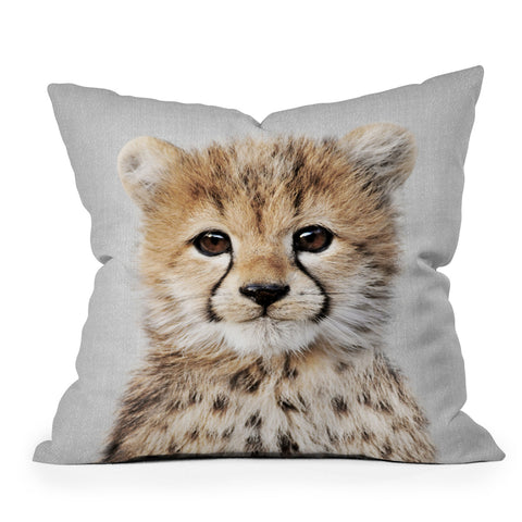 Gal Design Baby Cheetah Colorful Outdoor Throw Pillow