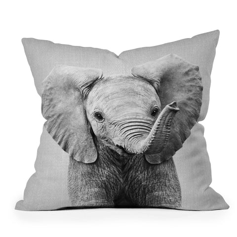 Gal Design Baby Elephant Black White Outdoor Throw Pillow