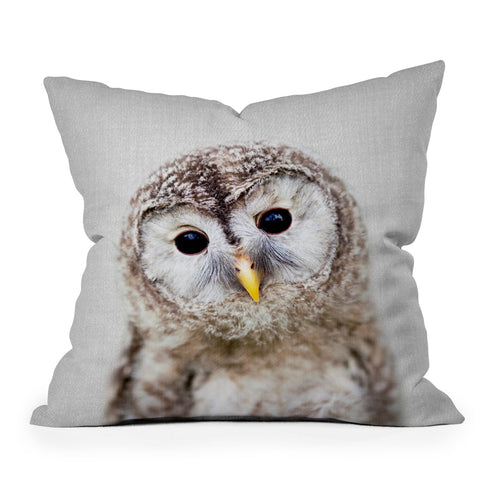 Gal Design Baby Owl Colorful Outdoor Throw Pillow