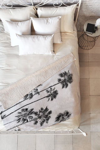 Gal Design Black And White Palms Fleece Throw Blanket