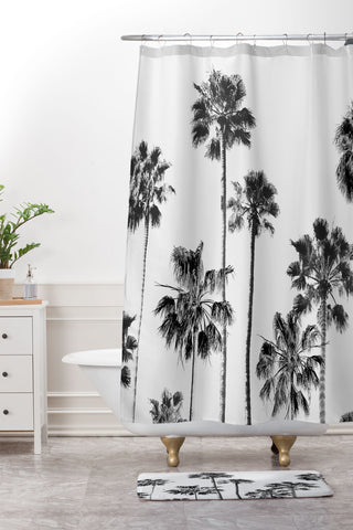 Gal Design Black And White Palms Shower Curtain And Mat