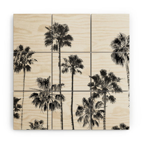Gal Design Black And White Palms Wood Wall Mural