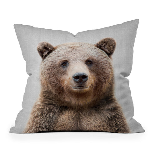 Gal Design Grizzly Bear Colorful Outdoor Throw Pillow