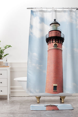 Gal Design Red Lighthouse Shower Curtain And Mat