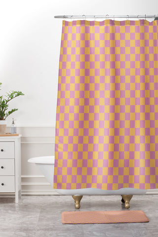 Galaxy Eyes Checked Print Jelly Shower Curtain And Mat