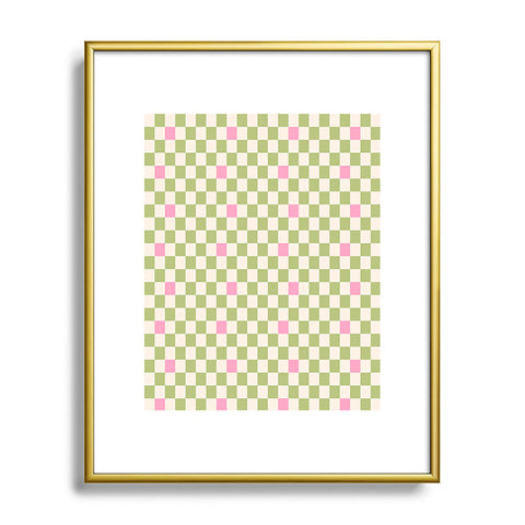Galaxy Eyes Checked Strawberries And Mint Metal Framed Art Print