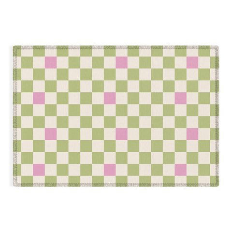 Galaxy Eyes Checked Strawberries And Mint Outdoor Rug