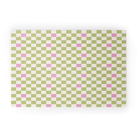 Galaxy Eyes Checked Strawberries And Mint Welcome Mat