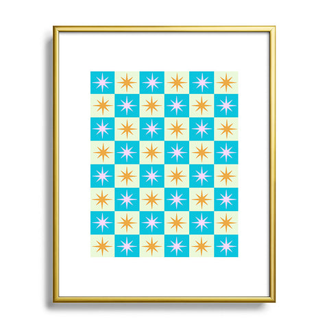 Galaxy Eyes Star Check Rainbow Metal Framed Art Print