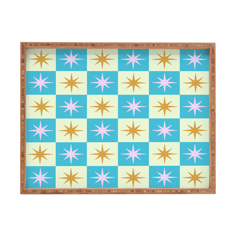 Galaxy Eyes Star Check Rainbow Rectangular Tray