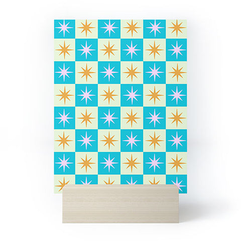 Galaxy Eyes Star Check Rainbow Mini Art Print