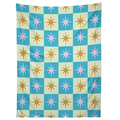 Galaxy Eyes Star Check Rainbow Tapestry