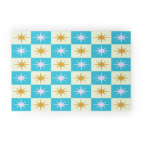 Galaxy Eyes Star Check Rainbow Welcome Mat