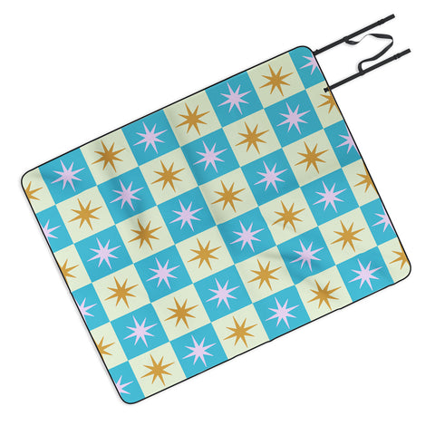 Galaxy Eyes Star Check Rainbow Picnic Blanket