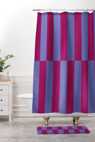 Galaxy Eyes Strippy Dark Orchid and Peri Shower Curtain And Mat