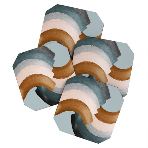 Gale Switzer Brushstroke rainbows teal Coaster Set