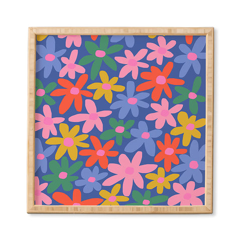 Gale Switzer Joyful Flowers blue Framed Wall Art