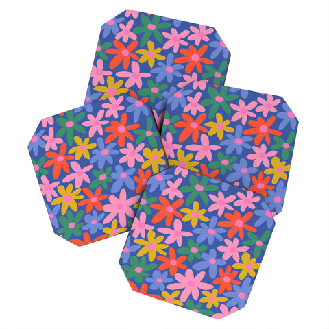 Gale Switzer Joyful Flowers blue Coaster Set