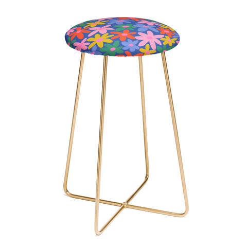 Gale Switzer Joyful Flowers blue Counter Stool