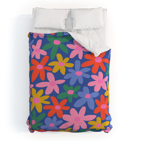 Gale Switzer Joyful Flowers blue Duvet Cover