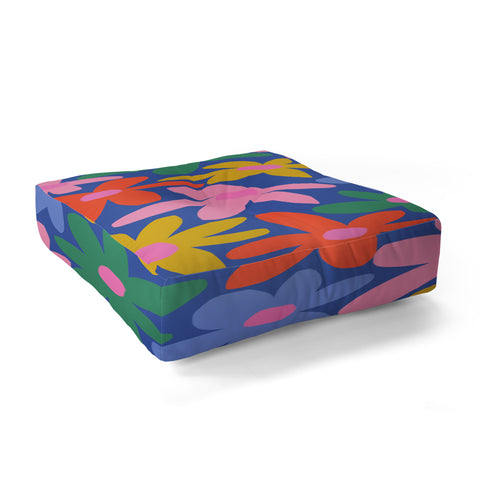 Gale Switzer Joyful Flowers blue Floor Pillow Square