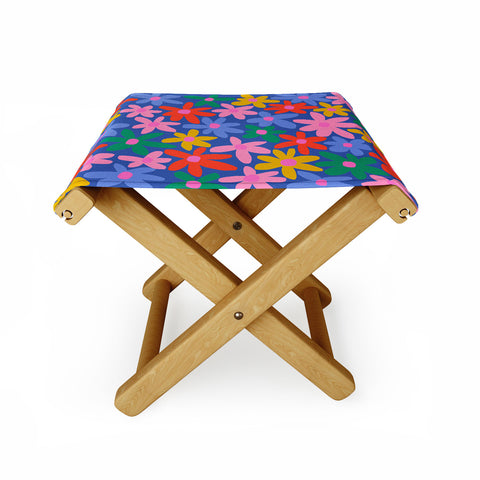 Gale Switzer Joyful Flowers blue Folding Stool