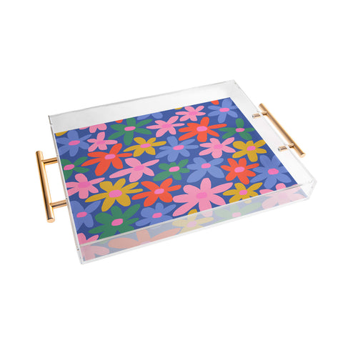 Gale Switzer Joyful Flowers blue Acrylic Tray