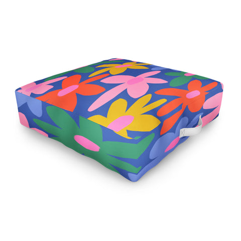 Gale Switzer Joyful Flowers blue Outdoor Floor Cushion