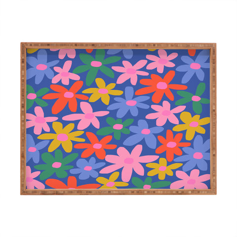 Gale Switzer Joyful Flowers blue Rectangular Tray