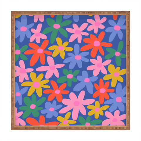 Gale Switzer Joyful Flowers blue Square Tray