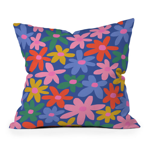 Gale Switzer Joyful Flowers blue Throw Pillow