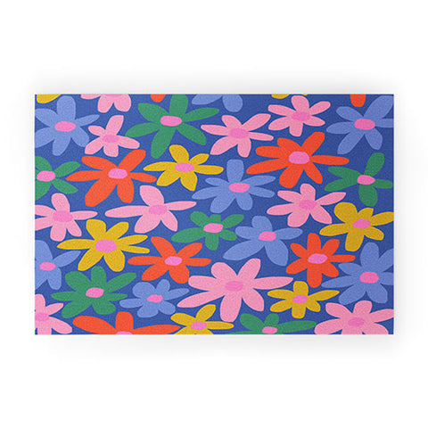 Gale Switzer Joyful Flowers blue Welcome Mat