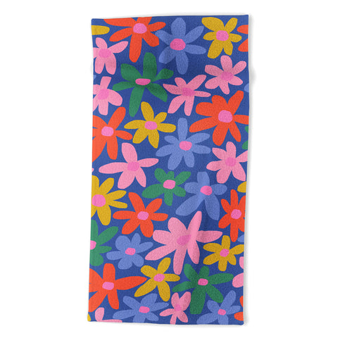 Gale Switzer Joyful Flowers blue Beach Towel