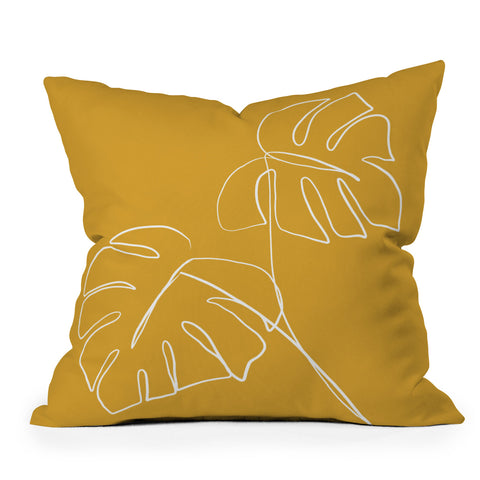 Gale Switzer Monstera minimal yellow Outdoor Throw Pillow
