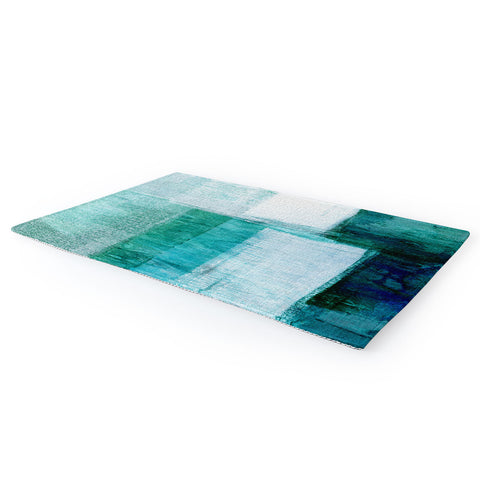 GalleryJ9 Aqua Blue Geometric Abstract Textured Painting Area Rug