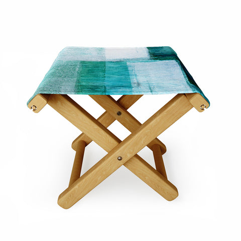 GalleryJ9 Aqua Blue Geometric Abstract Textured Painting Folding Stool