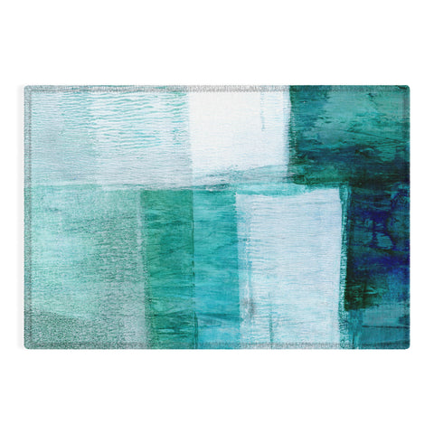 GalleryJ9 Aqua Blue Geometric Abstract Textured Painting Outdoor Rug