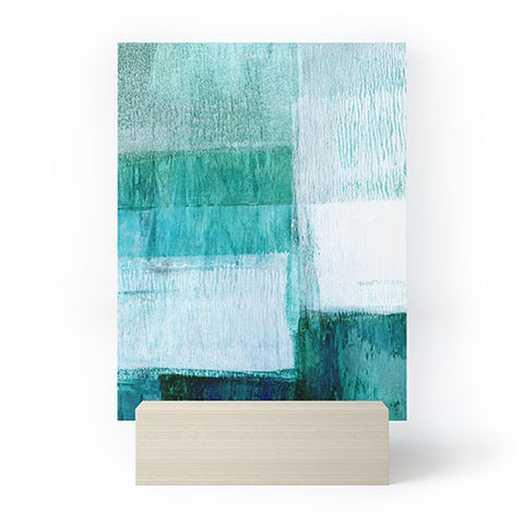 GalleryJ9 Aqua Blue Geometric Abstract Textured Painting Mini Art Print