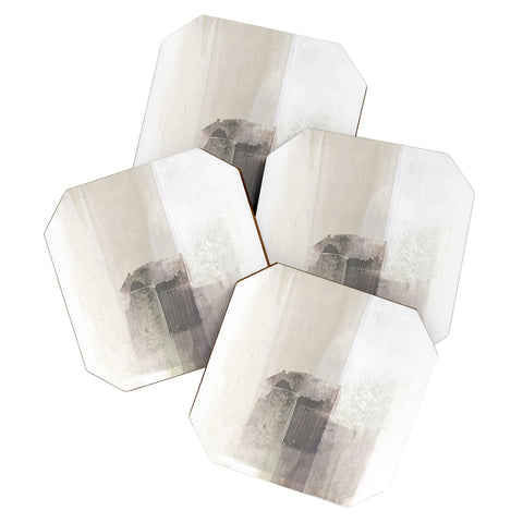 GalleryJ9 Beige and Brown Minimalist Abstract Painting Coaster Set