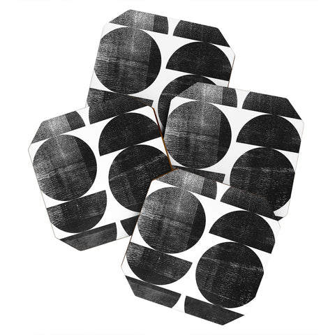 GalleryJ9 Black and White Mid Century Modern Circles Coaster Set