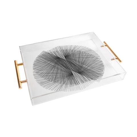 GalleryJ9 Black and White Mid Century Modern Radiating Lines Geometric Abstract Acrylic Tray