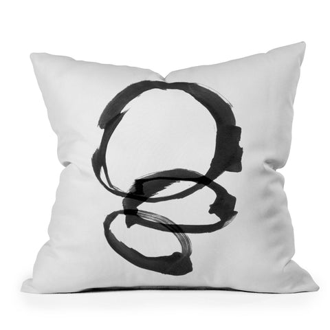 GalleryJ9 Black and White Round Abstract Shapes Minimalist Ink Painting Outdoor Throw Pillow
