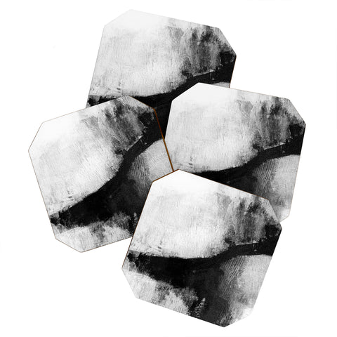 GalleryJ9 Black and White Textured Abstract Painting Delve 2 Coaster Set