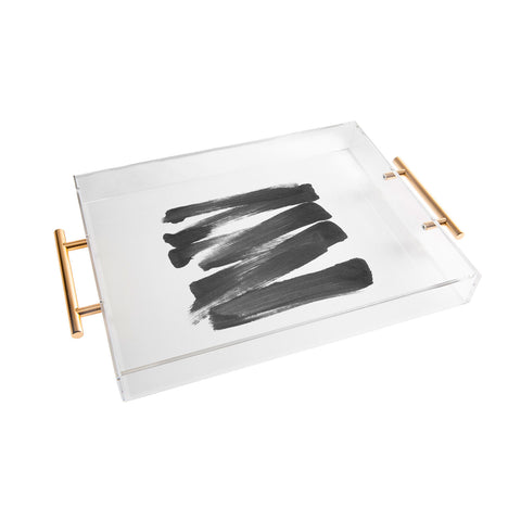 GalleryJ9 Black Brushstrokes Abstract Ink Painting Acrylic Tray