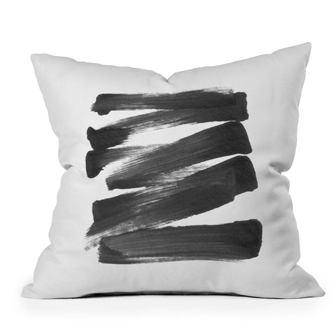GalleryJ9 Black Brushstrokes Abstract Ink Painting Outdoor Throw Pillow