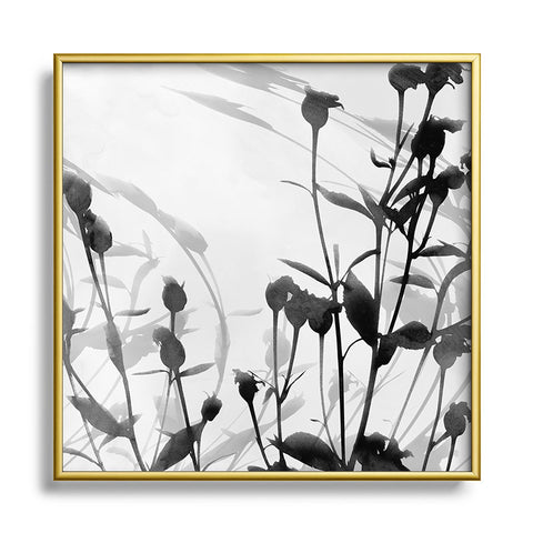 GalleryJ9 Budding Branches Black Grey Square Metal Framed Art Print