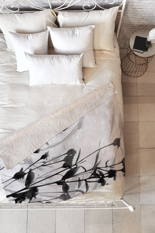 GalleryJ9 Budding Branches Black Grey Fleece Throw Blanket