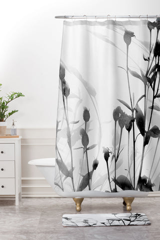 GalleryJ9 Budding Branches Black Grey Shower Curtain And Mat